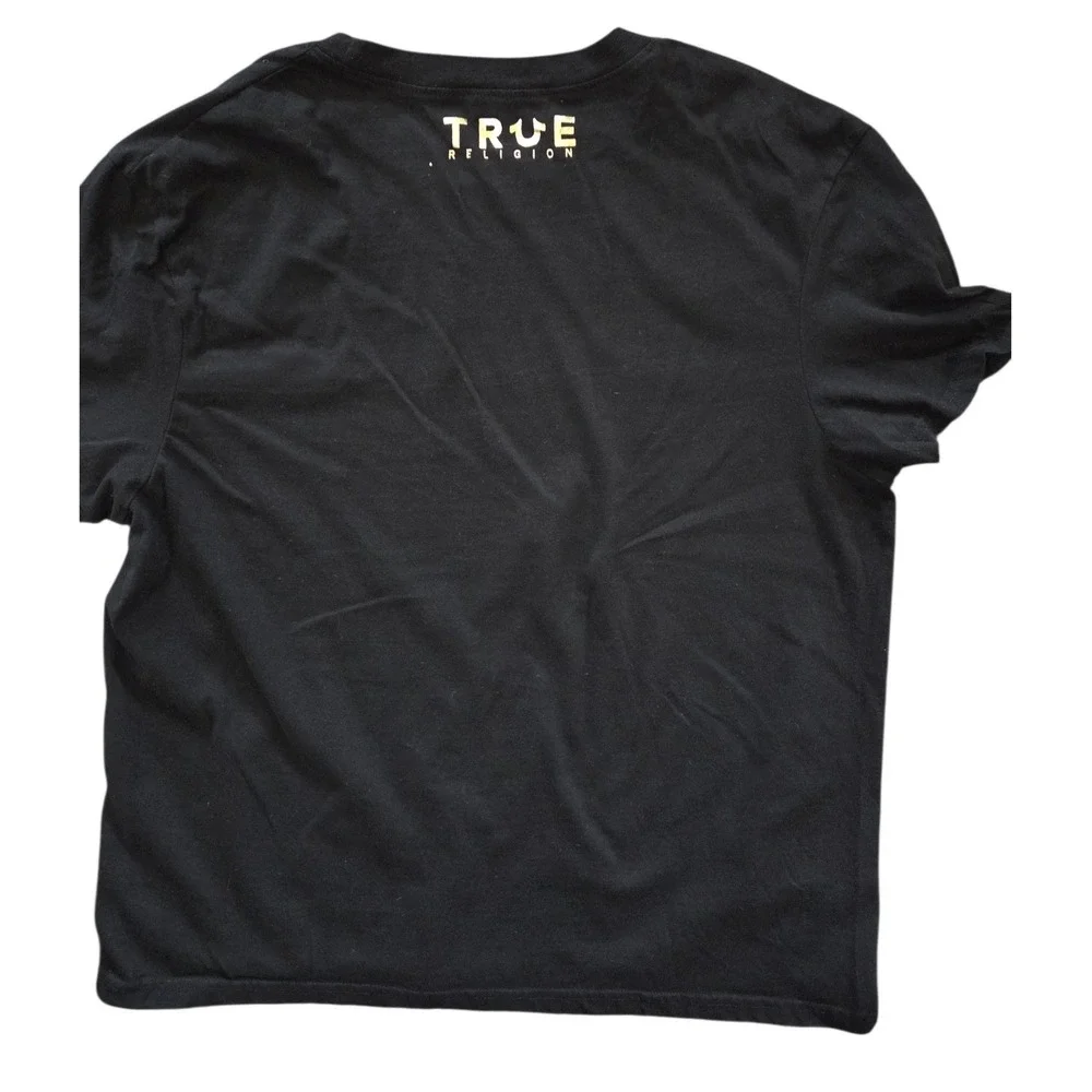 True Religion Mens Black Gold Foil Horseshoe Logo Graphic T-Shirt Large
